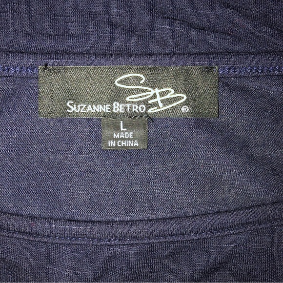 Suzanne Betro Navy & Floral Ruffle Sleeve Top, Sz L - Picture 10 of 11